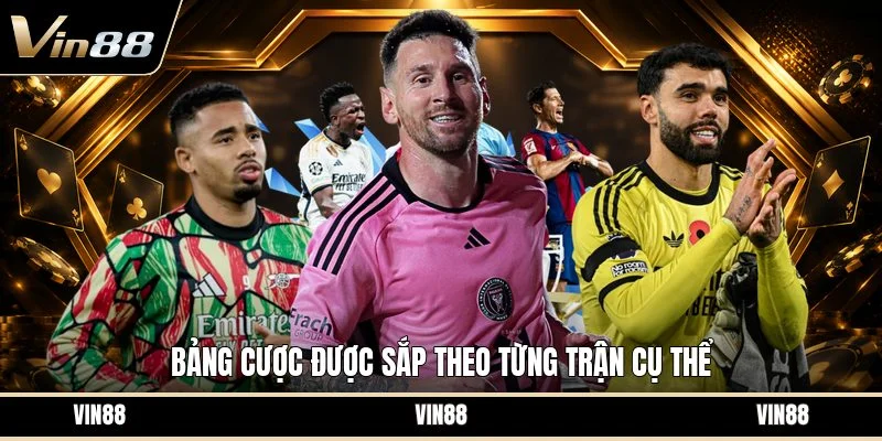 Bảng cược được sắp theo từng trận cụ thể